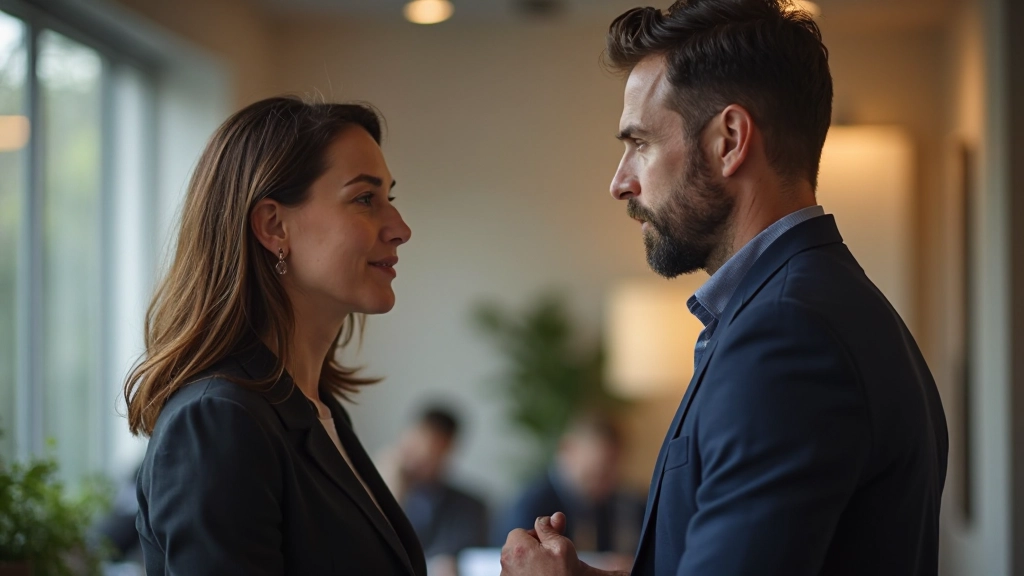 Twee professionals in gesprek met oogcontact en open lichaamshouding